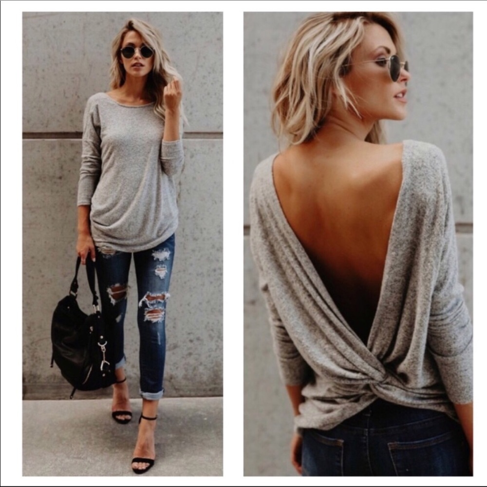 Twist knot long sleeve reversible top - Picture 7 of 8